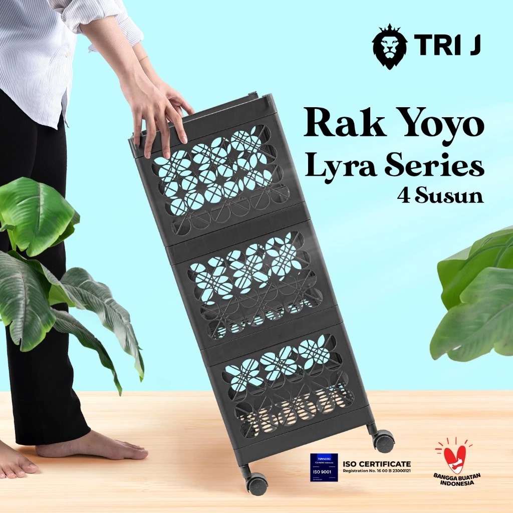 TRI J - Rak Yoyo LYRA Series 4 Susun - HITAM (Rak Roda Plastik 4 Tingkat)