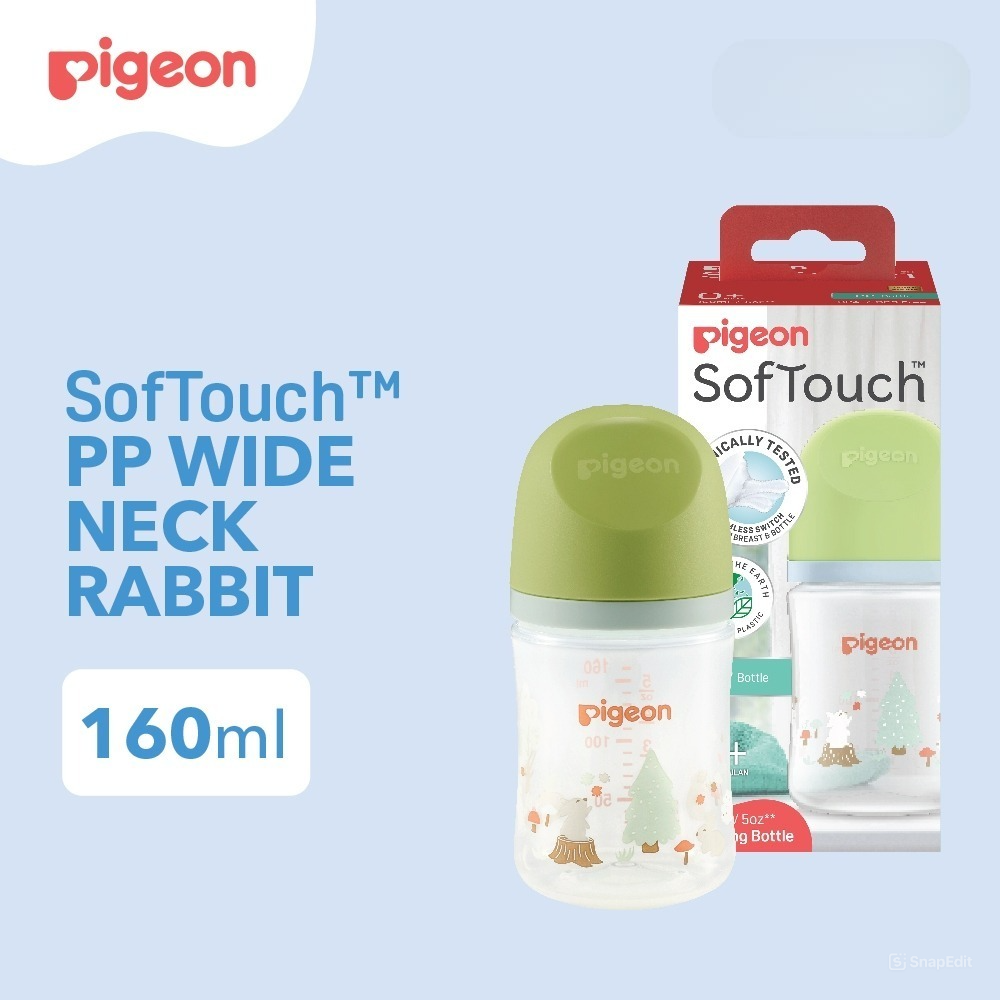 Pigeon Baby Bottle - PP Wide Neck SofTouch Nipple 160ml Kelinci (Umur 0+ Bulan) Botol Susu Bayi Pigeon Baby Bottle - PP Wide Neck SofTouch Nipple 160ml Kelinci (Umur 0+ Bulan) Botol Susu Bayi