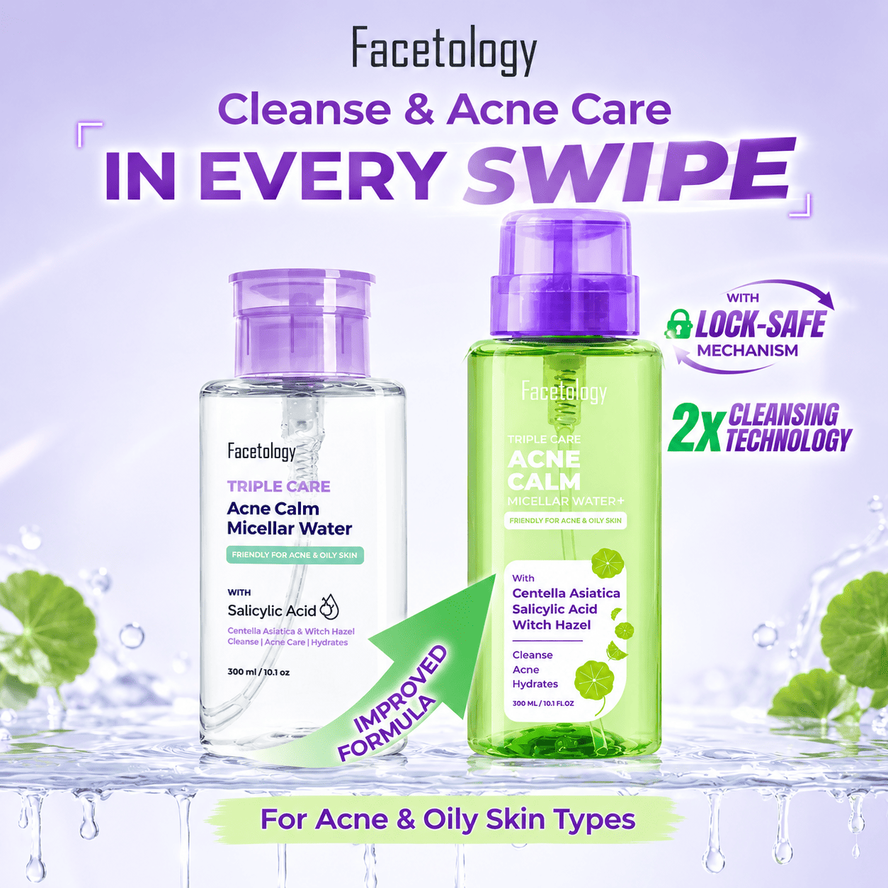 Facetology Triple Care Acne Calm Micellar Water+ 300ml