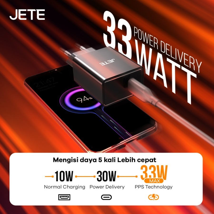 JETE Adaptor E21 Power Delivery (1 Output) 33W - USB-C Series