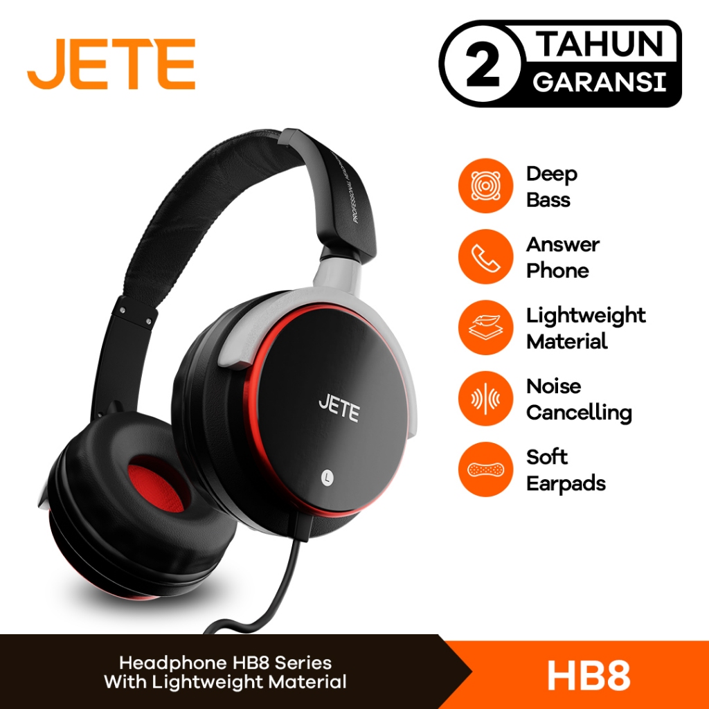 JETE Headphone Cable HB8 Wired Portable with Noise Cancellation