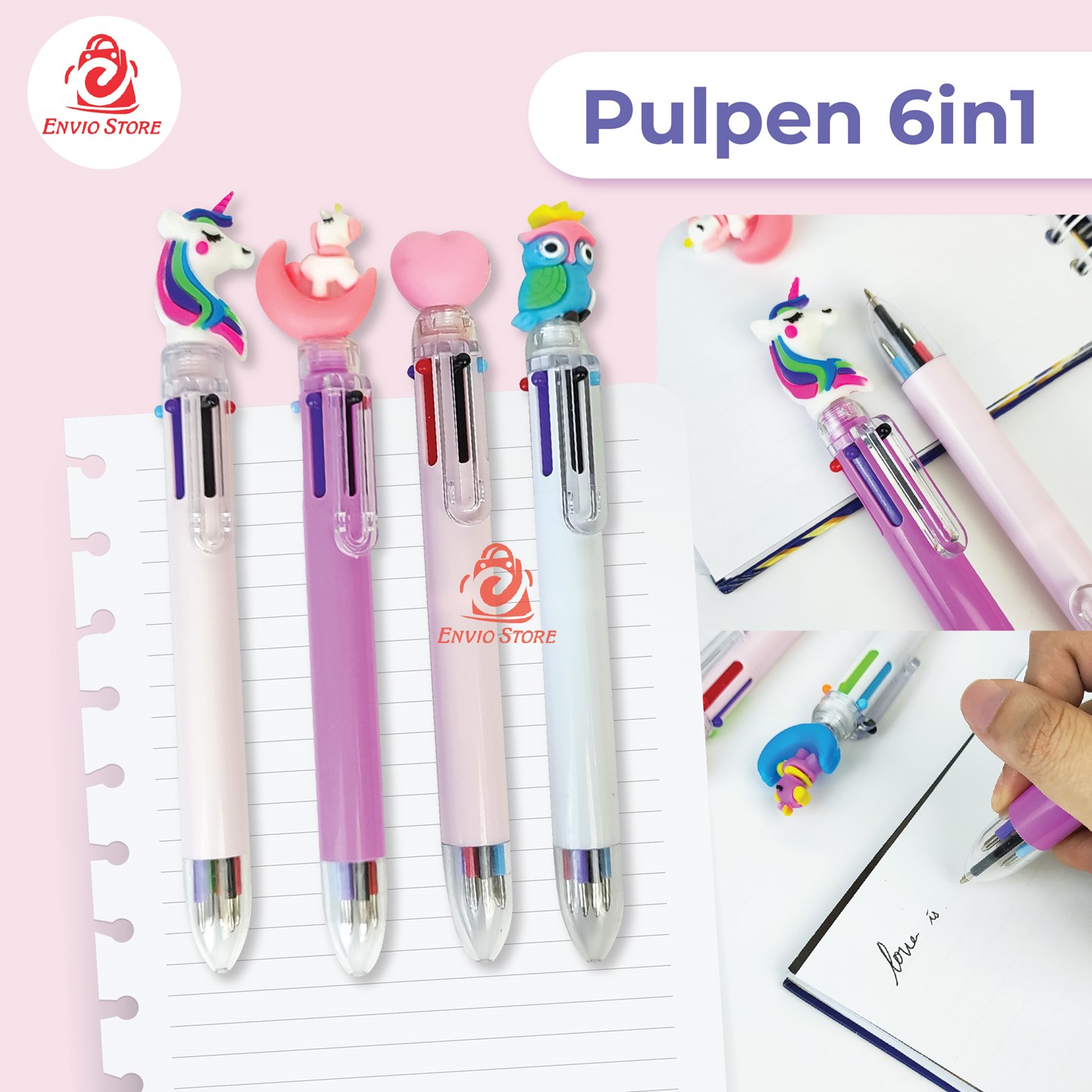 Pulpen Karakter 6 Warna (Bolpoin Warna Karakter 3D)