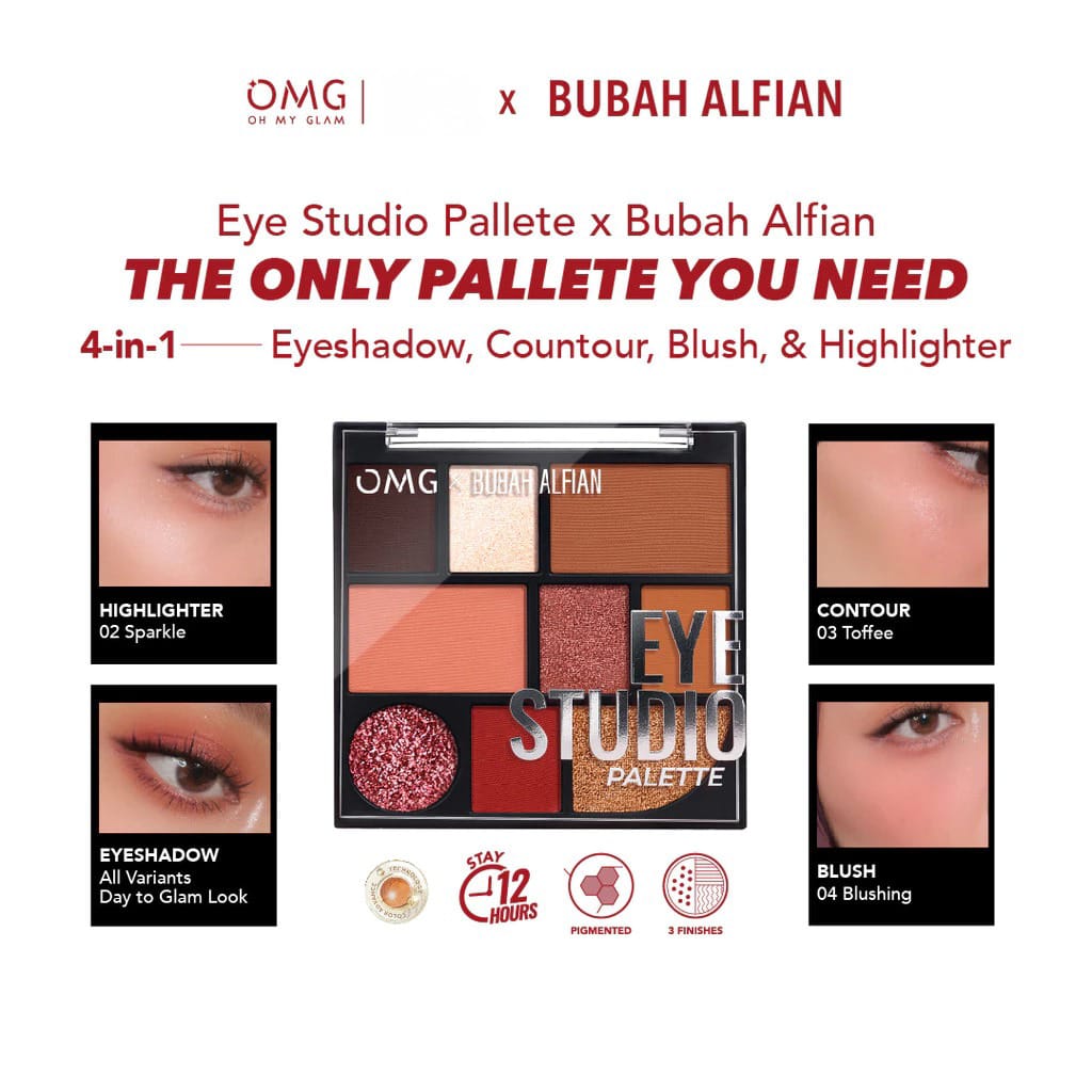 Oh My Glam x Bubah Alfian Eye Studio Palette 8.5gr (Eyeshadow, Contour, Blush, Highlighter) (OMG)