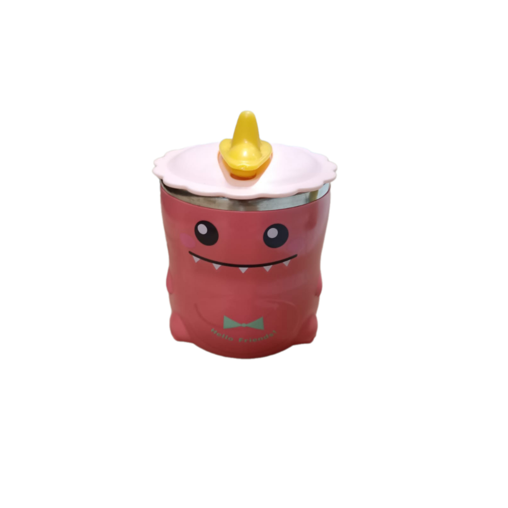 Mug Dino 250ml - PINK (Cangkir Gelas Minum Anak + Sedotan)