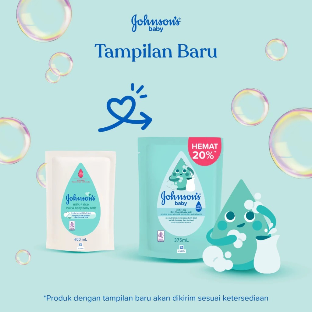 Johnsons Baby Hair & Body Baby Bath - Milk Rice REFILL 375ml