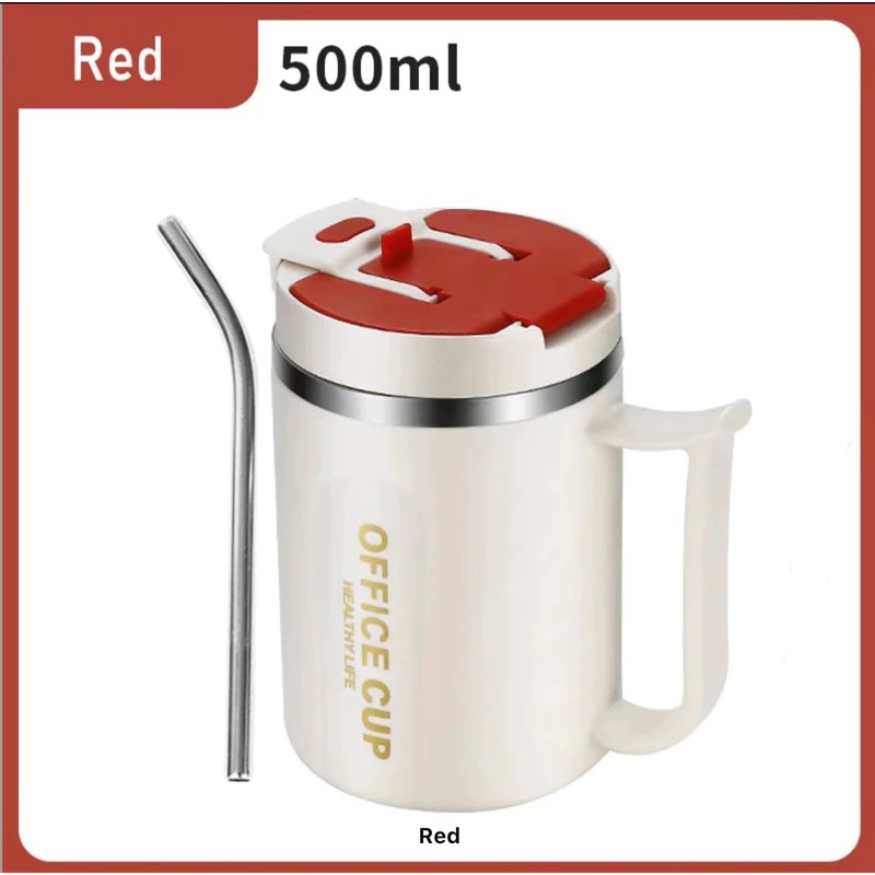 Office Cup Tumblr - Mug Stainless Polos Tahan Panas Dingin 500ml (Free Sedotan + Sendok) (096)