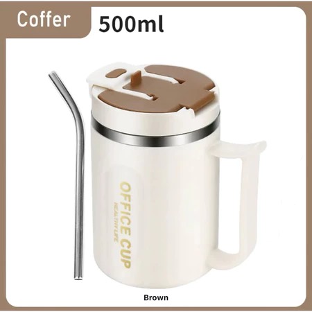 Office Cup Tumblr - Mug Stainless Polos Tahan Panas Dingin 500ml (Free Sedotan + Sendok) (096)