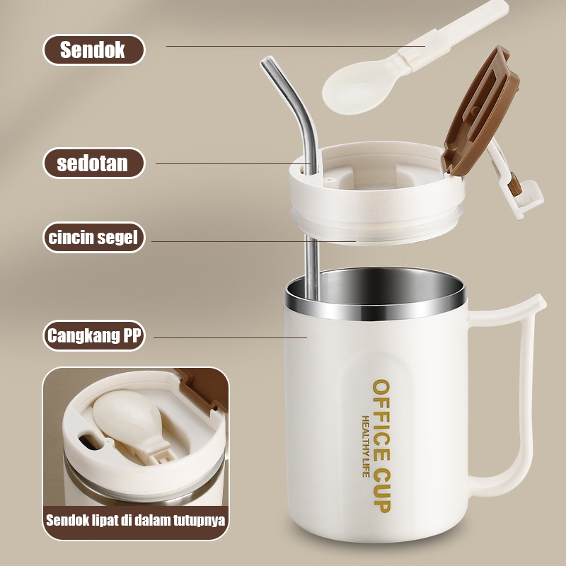 Office Cup Tumblr - Mug Stainless Polos Tahan Panas Dingin 500ml (Free Sedotan + Sendok) (096)