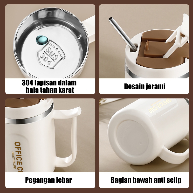Office Cup Tumblr - Mug Stainless Polos Tahan Panas Dingin 500ml (Free Sedotan + Sendok) (096)