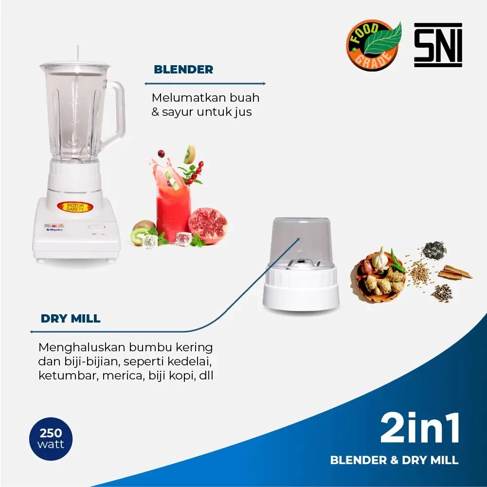 Miyako Blender Plastik 2in1 BL-101 PL (Blender Jus + Penggiling Kering) 1L