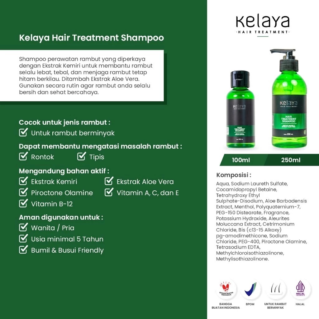 Kelaya Hair Treatment Shampoo 100ml - Minyak Kemiri & Extract Aloe Vera