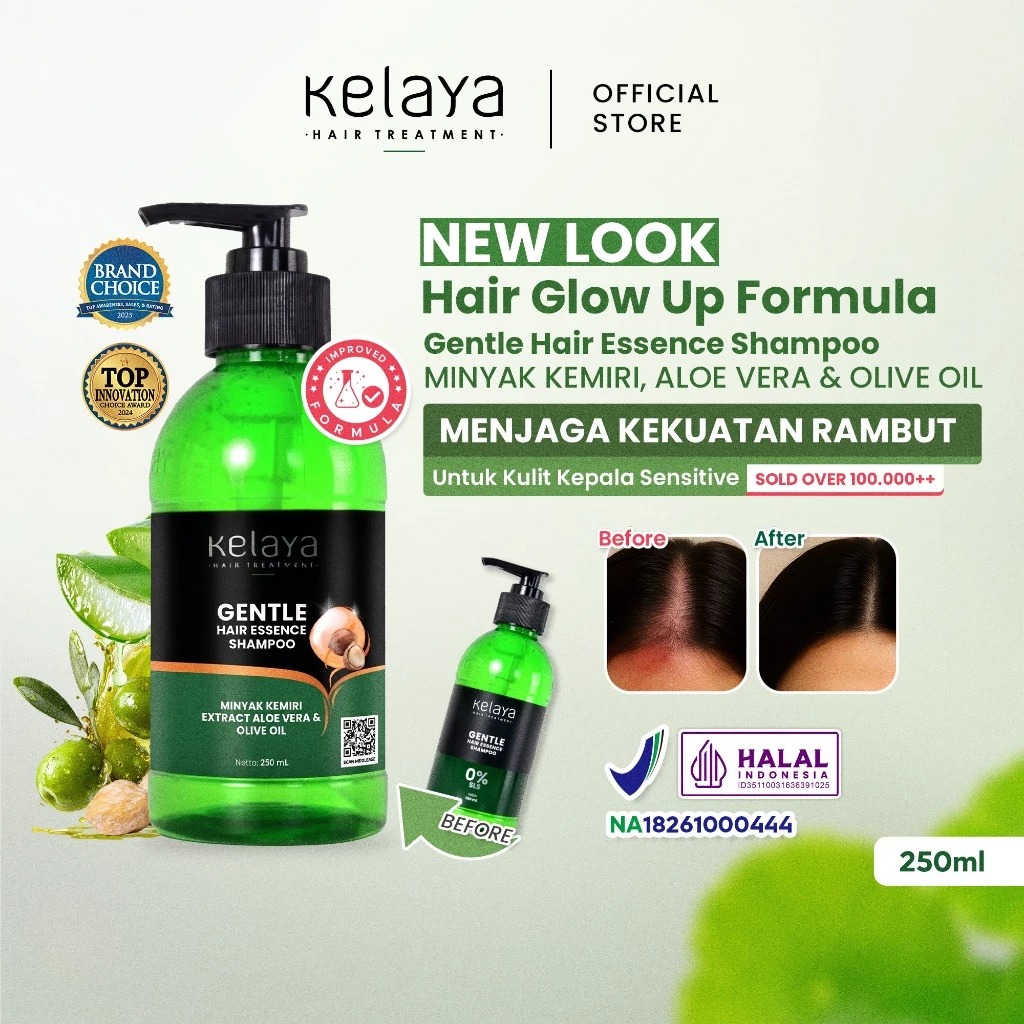 Kelaya Hair Treatment Gentle Hair Essence Shampoo 250ml - Minyak Kemiri Extract Aloe Vera & Olive Oil