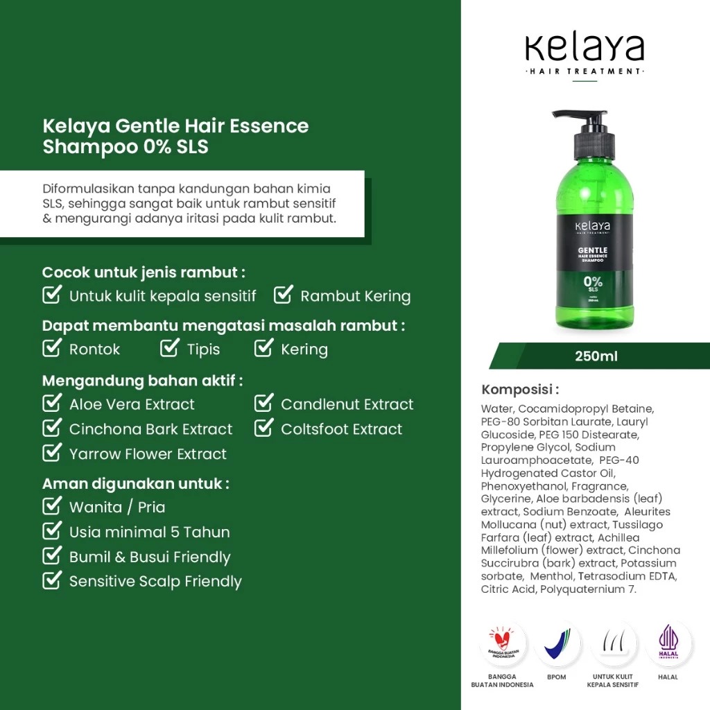 Kelaya Hair Treatment Gentle Hair Essence Shampoo 250ml - Non SLS Kelaya Hair Treatment Gentle Hair Essence Shampoo 250ml - Non SLS