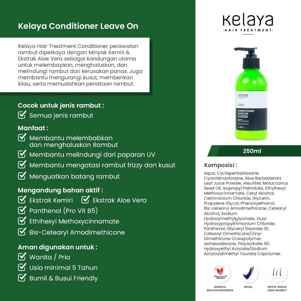 Kelaya Hair Treatment Conditioner Leave On 250ml - Minyak Kemiri & Aloe Vera