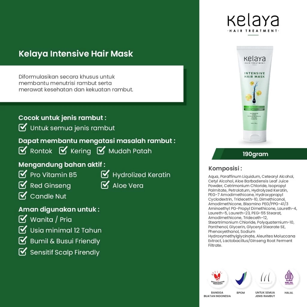 Kelaya Hair Treatment Intensive Hair Mask 190gr Kelaya Hair Treatment Intensive Hair Mask 190gr