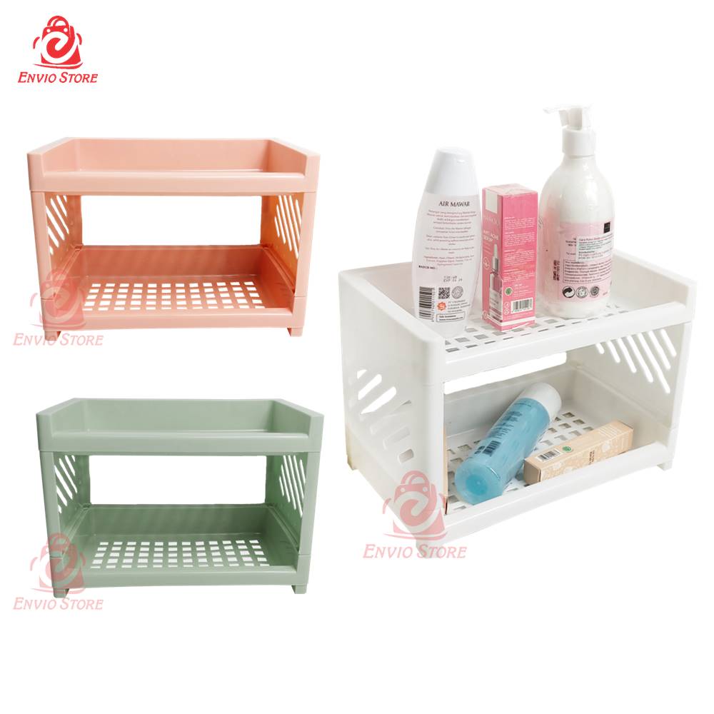 TRI J - Rak Plastik Kotak Serbaguna Mini 2 Susun - Wadah Kosmetik TRI J - Rak Plastik Kotak Serbaguna Mini 2 Susun - Wadah Kosmetik