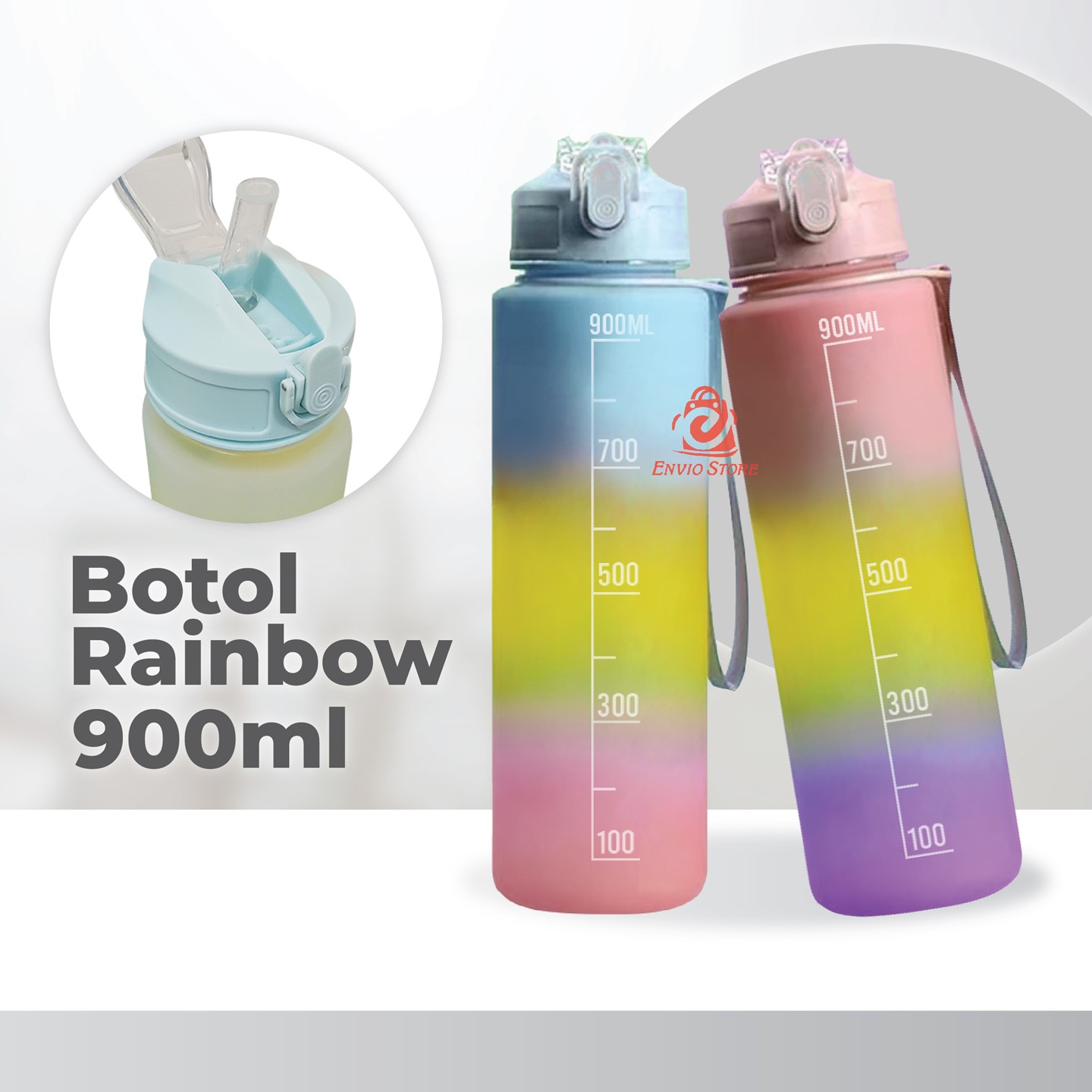Botol Minum Rainbow 900ml (HX-4727) - Botol Minum Warna Lucu