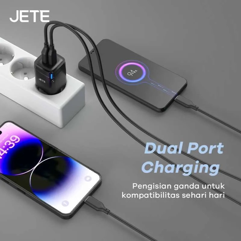 JETE Charger E31 Adaptor USB-C & USB-A + Kabel Type C to Lightning (20W)