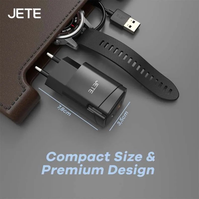 JETE Charger E31 Adaptor USB-C & USB-A + Kabel Type C to Type C (20W)