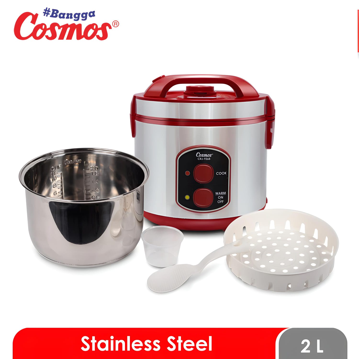 Cosmos Rice Cooker Stainless Steel CRJ-9368 - 2L 400W/220V Penanak Nasi