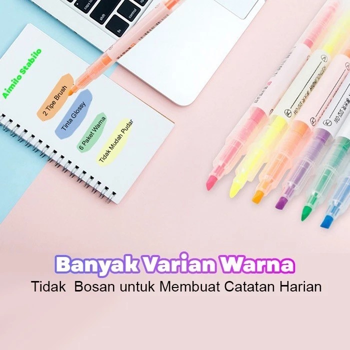(Isi 6pcs) Stabilo 2 Sisi - Highlighter / Penanda (Isi 6pcs) Stabilo 2 Sisi - Highlighter / Penanda