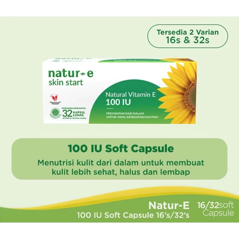 Natur-E Skin Start Natural Vitamin E 100 IU Supplement Soft Capsule 16s - Vitamin E Suplemen Kesehatan
