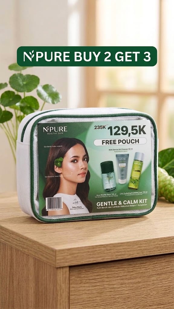 (Buy2 Get3) NPURE Paket Bundling Gentle & Calm Kit + Free pouch (Cica Toner 150ml + ⁠Micellar Acne 100ml + ⁠Noni Cleanser 50ml)