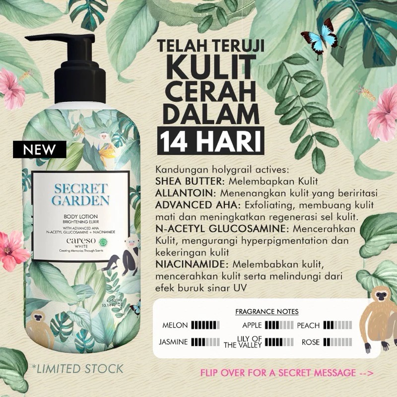 Careso Body Lotion Brightening Elixir 300ml (Pump) - Secret Garden*