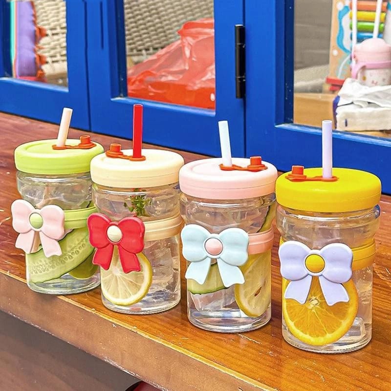 Botol Minum Kaca PITA 400ml - (Tumbler Cup Free Sedotan + Box)