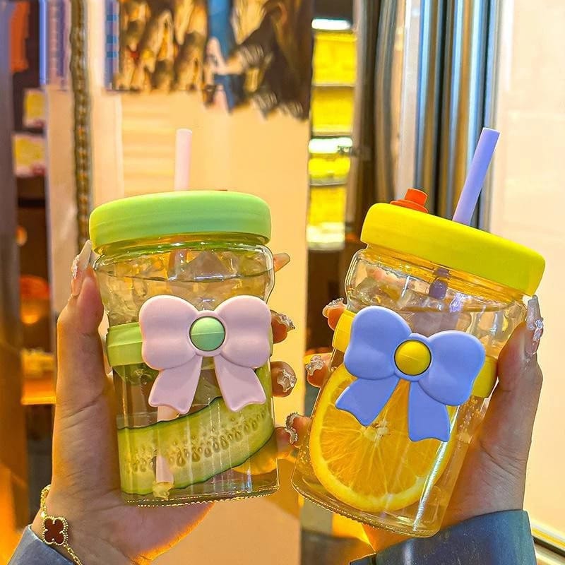 Botol Minum Kaca PITA 400ml - (Tumbler Cup Free Sedotan + Box)