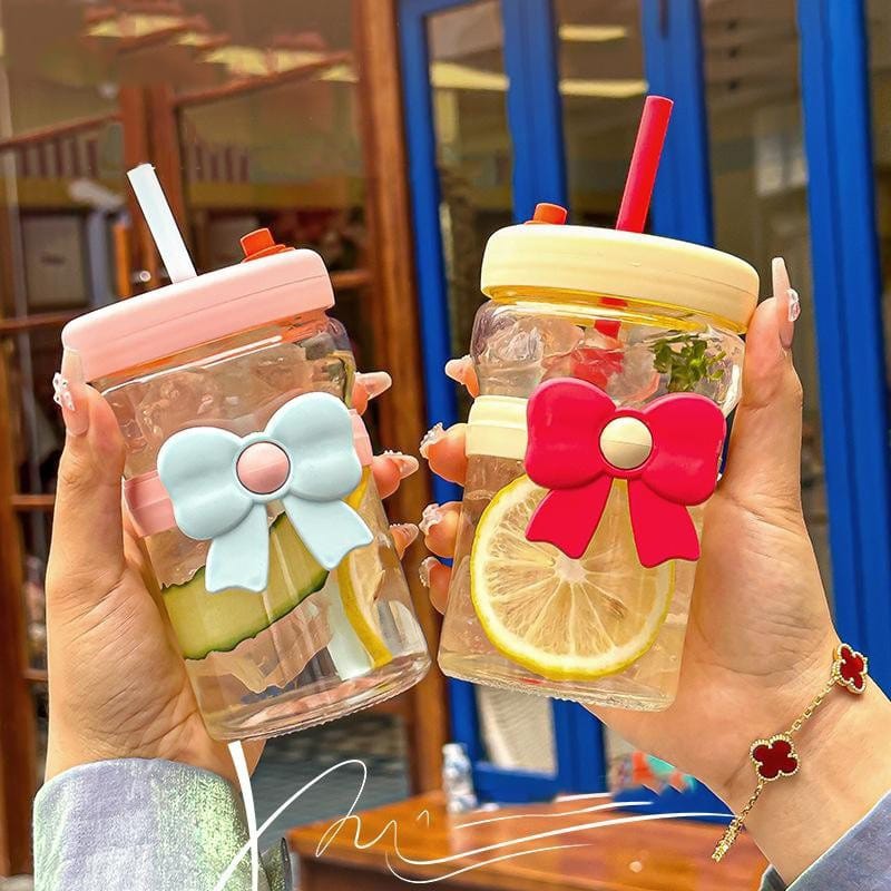 Botol Minum Kaca PITA 400ml - (Tumbler Cup Free Sedotan + Box)