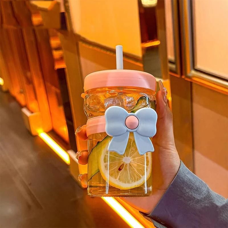 Botol Minum Kaca PITA 400ml - (Tumbler Cup Free Sedotan + Box)