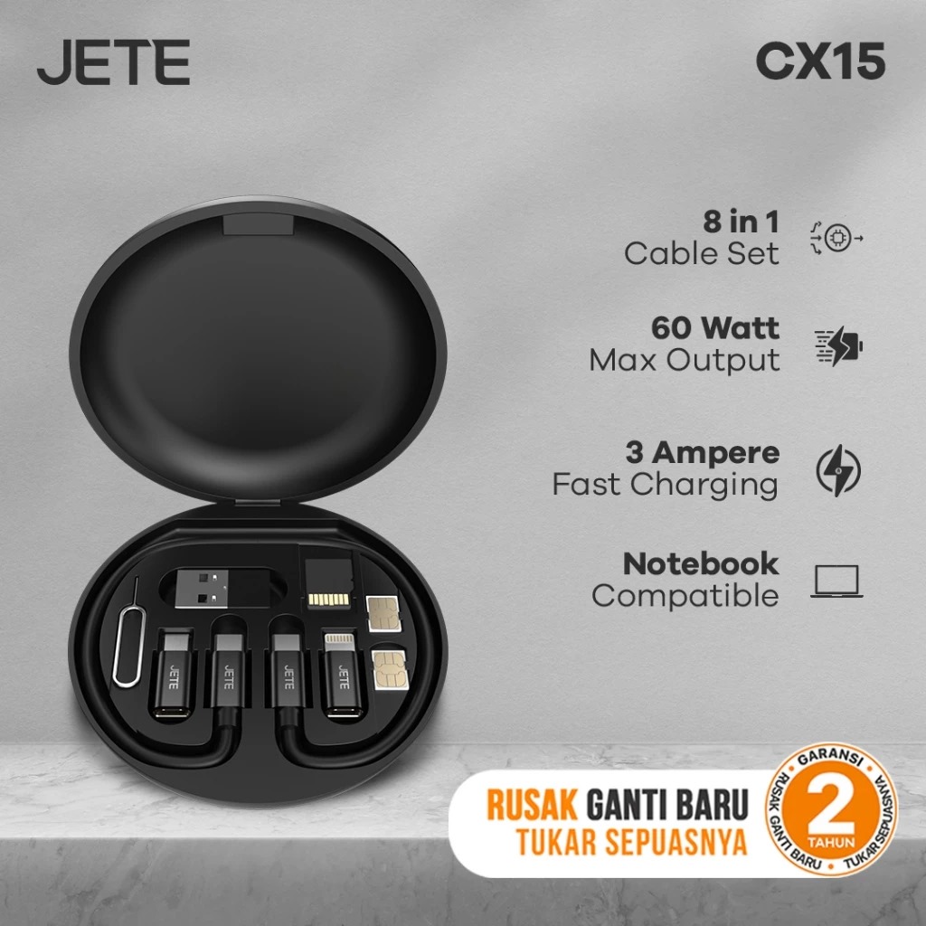 JETE Kabel Data Set 8in1 CX15 Series - Black JETE Kabel Data Set 8in1 CX15 Series - Black