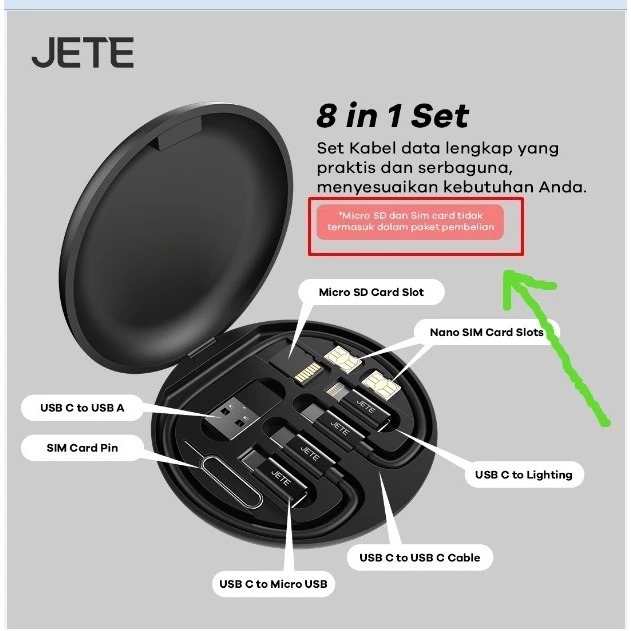 JETE Kabel Data Set 8in1 CX15 Series - Black
