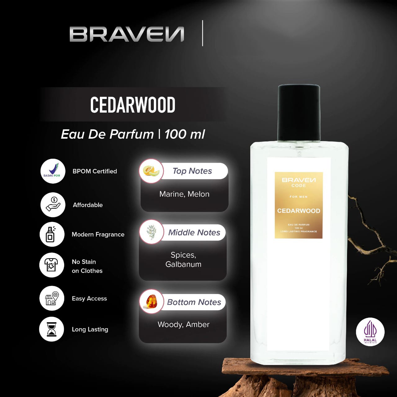 Braven Code Eau De Parfum 100ml - Cedarwood