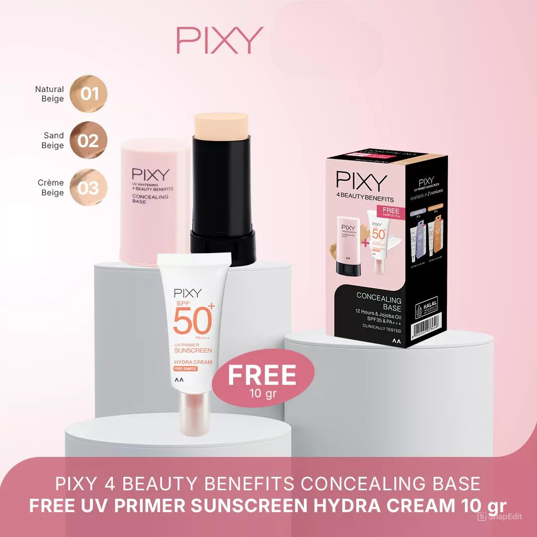 Pixy (Buy1 Free1) UV Whitening 4 Beauty Benefits Concealing Base SPF35 PA+++ 01 Natural Beige + UV Primer Sunscreen Hydra Cream SPF50+ PA++++