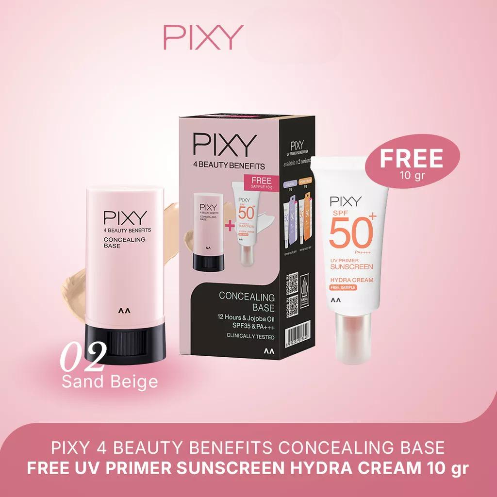 Pixy (Buy1 Free1) UV Whitening 4 Beauty Benefits Concealing Base SPF35 PA+++ 02 Sand Beige + UV Primer Sunscreen Hydra Cream SPF50+ PA++++
