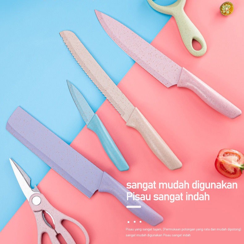 Pisau Set Keramik Jerami 6in1 - Wheat Kitchen Knife