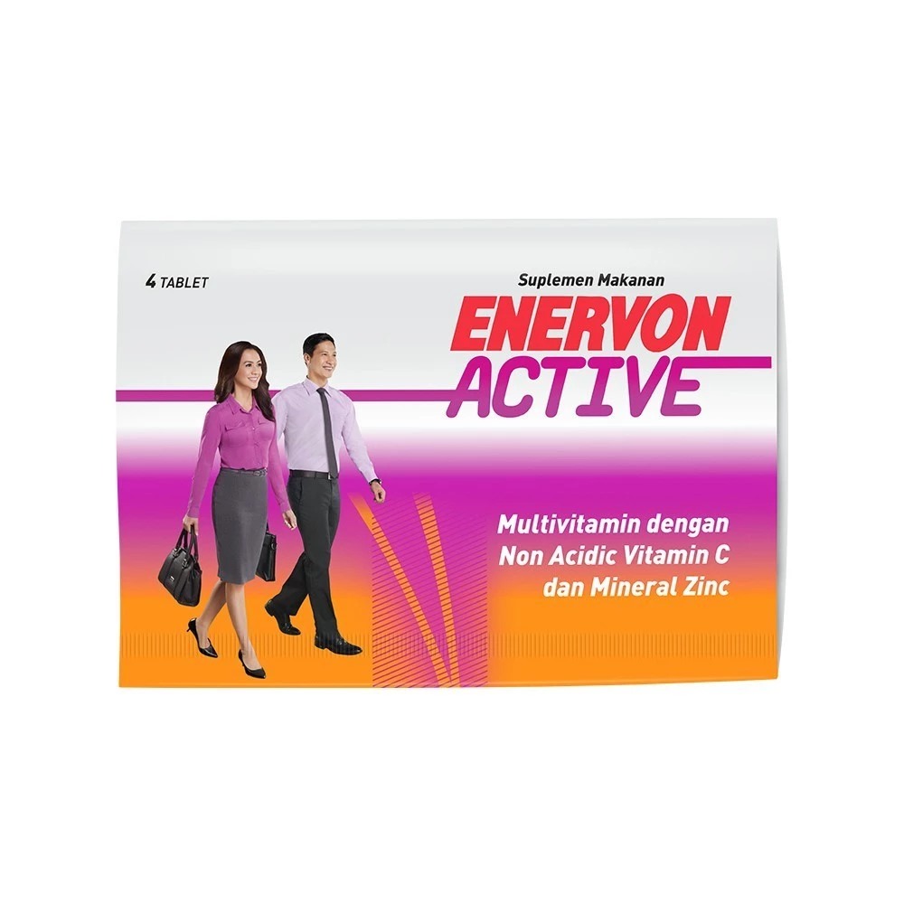 Enervon Active (1 Strip 4 Tablet) - Vitamin C dan B Complex Suplemen Kesehatan