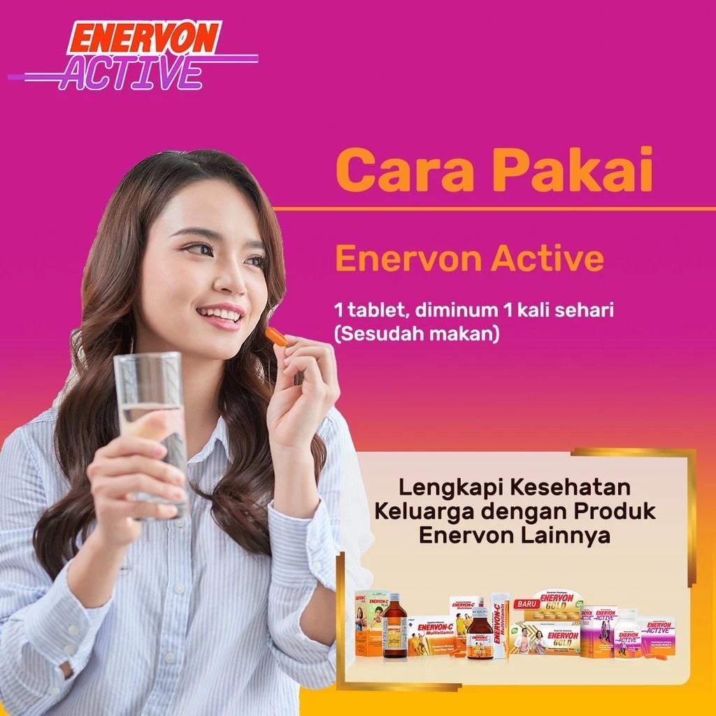 Enervon Active (1 Strip 4 Tablet) - Vitamin C dan B Complex Suplemen Kesehatan