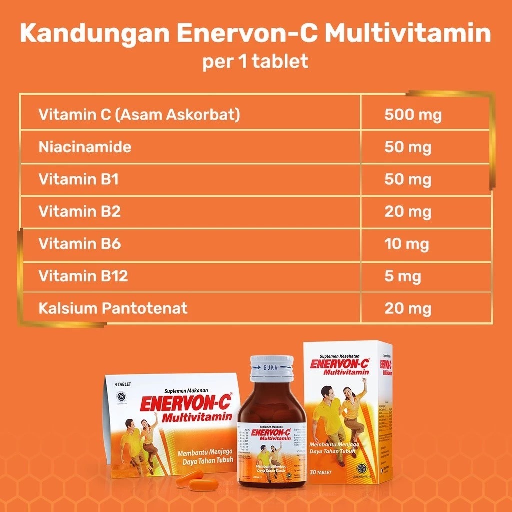 Enervon-C Multivitamin (1 Strip 4 Tablet) - Vitamin C dan B Complex Suplemen Kesehatan