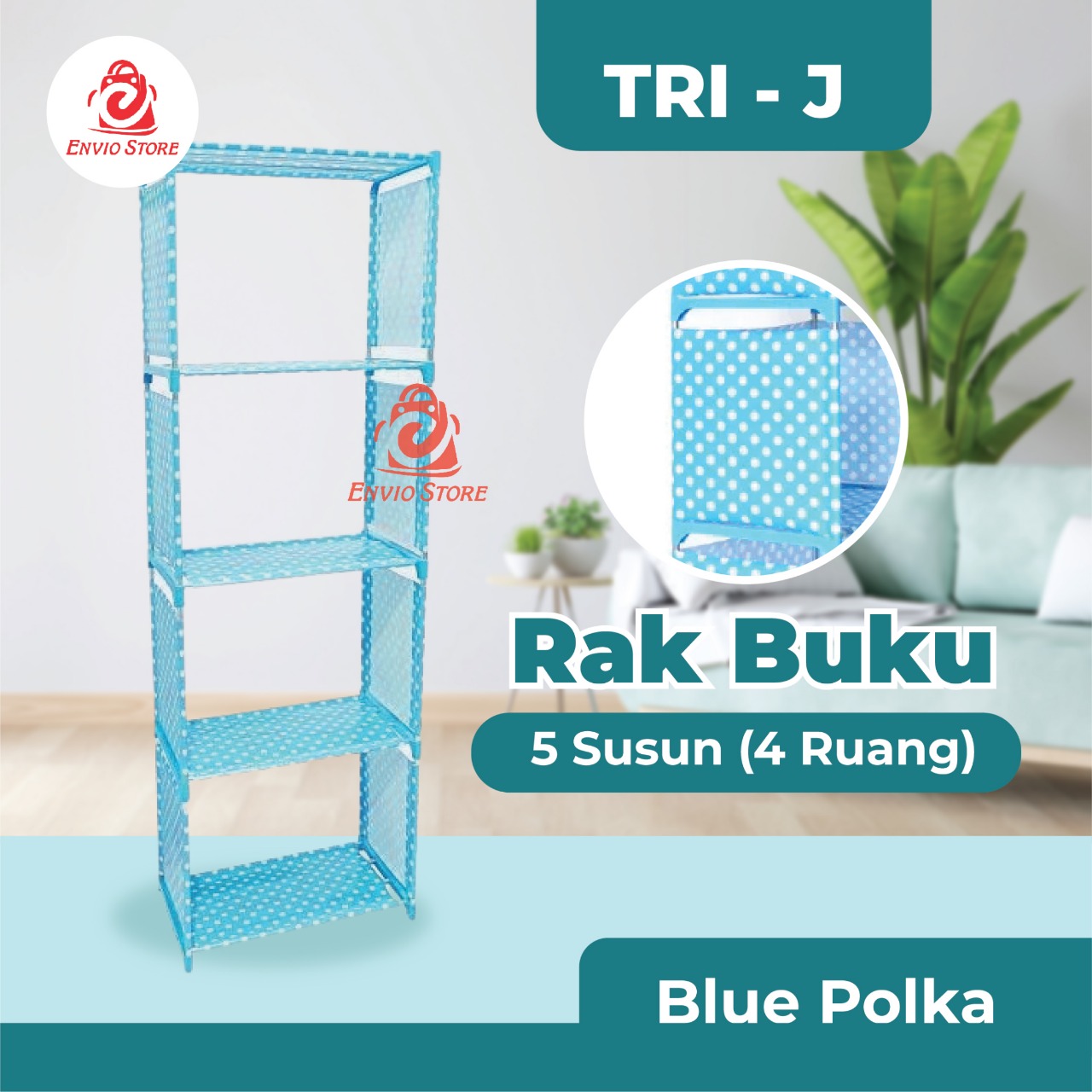 TRI J - Rak Buku 5 Susun - BIRU POLKADOT (Rak Serbaguna)