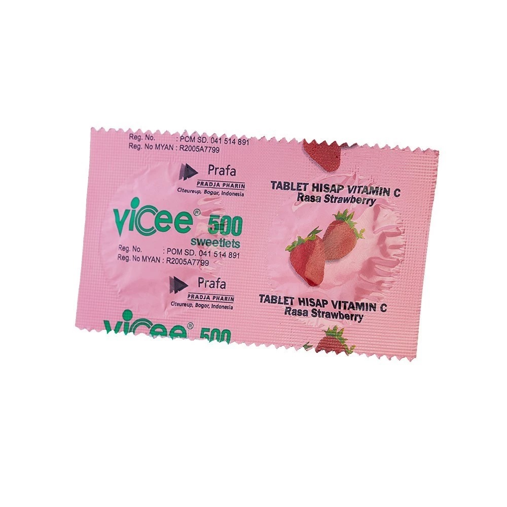 Vicee 500 Sweetlets Tablet Hisap Vitamin C (1 Strip 2 Tablet) - Rasa Strawberry