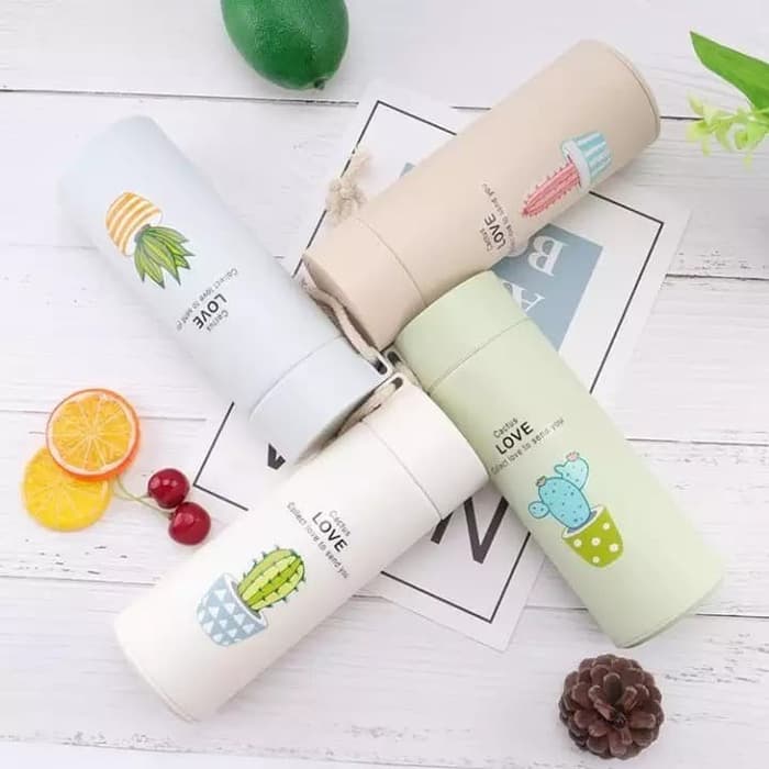 Botol Minum Kaca LOVE CACTUS 350ml (Botol Kaktus)