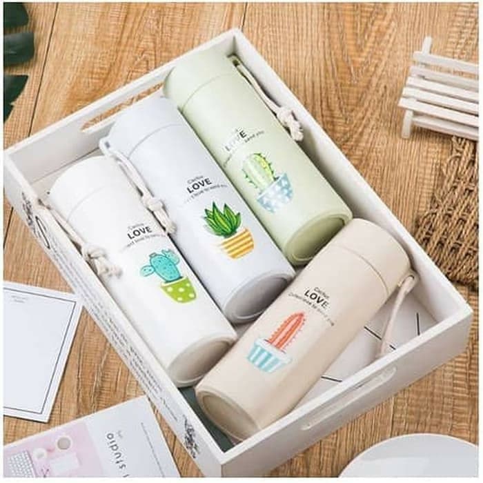 Botol Minum Kaca LOVE CACTUS 350ml (Botol Kaktus)