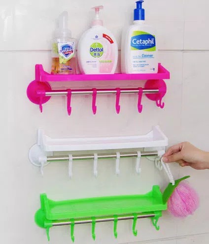 Rak Gantung Kamar Mandi Tempel 2in1 Bahan Plastik (Rak dan Hook Gantung)
