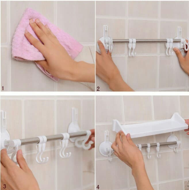 Rak Gantung Kamar Mandi Tempel 2in1 Bahan Plastik (Rak dan Hook Gantung)