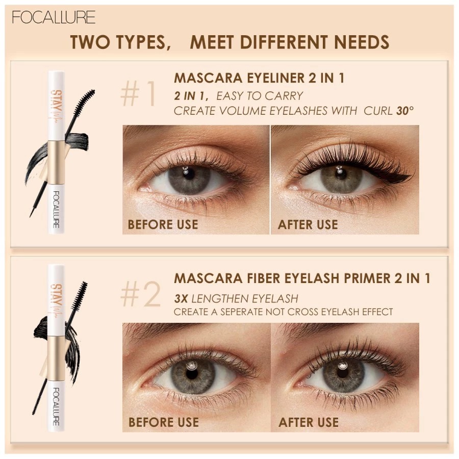 Focallure Stay Waterproof Mascara & Eyeliner 2in1 (FA160) - 01