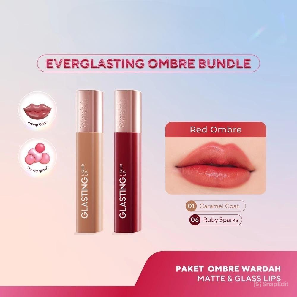 BUNDLING Wardah Glasting Liquid Lip 3.5gr 01 Caramel Coat + 06 Ruby Sparks