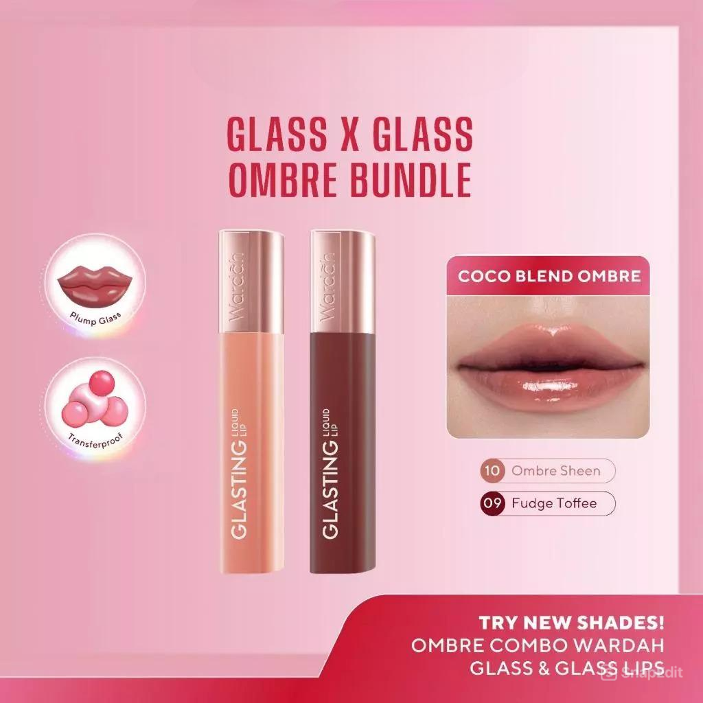 BUNDLING Wardah Glasting Liquid Lip 3.5gr 09 Fudgy Toffee + 10 Ombre Sheen